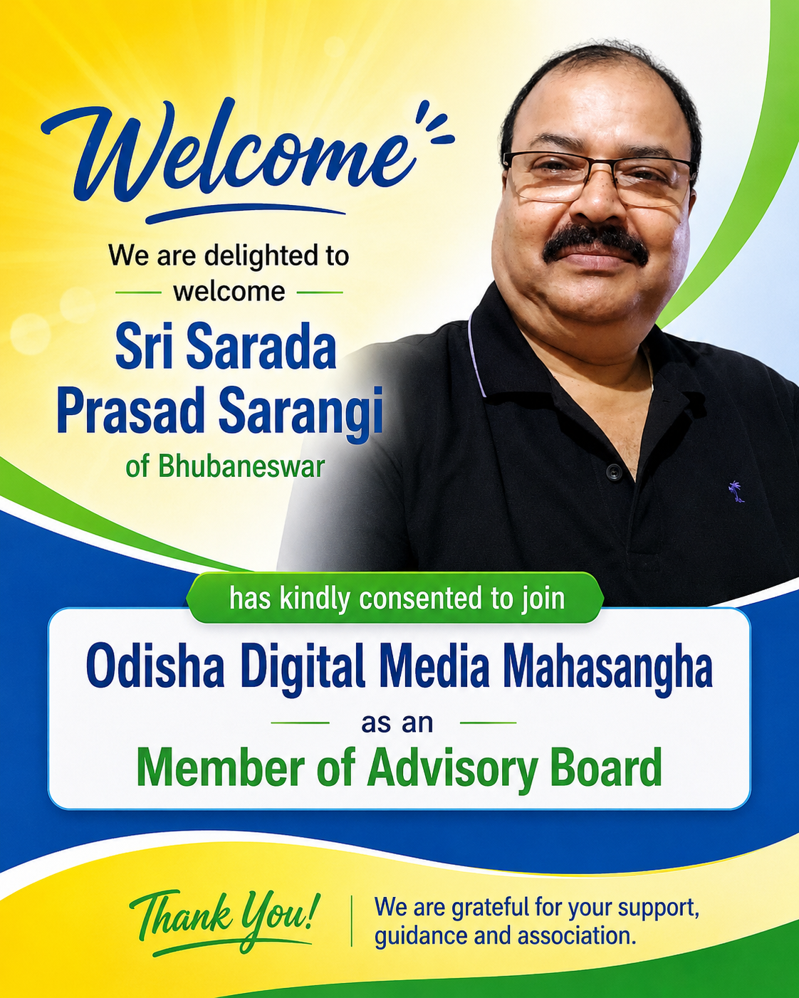 Sri Sarada Prasad Sarangi Joins Odisha Digital Media Mahasangha Advisory Board
